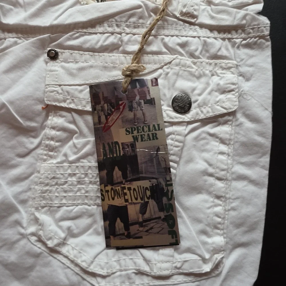 Vintage Stone Touch Cargo Shorts Skater Baggy Combat White Grunge Long 40 NWT